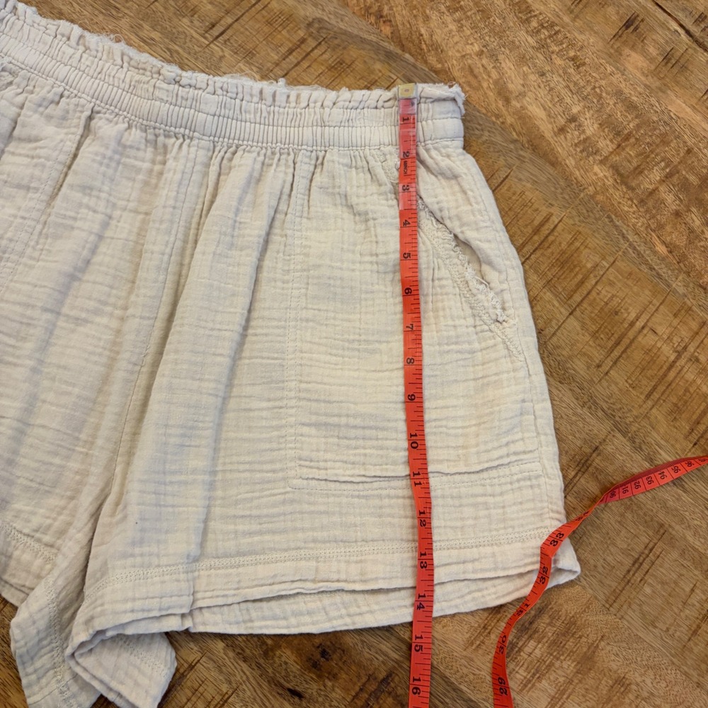 Aerie Cotton Gauze Shorts L Pull On Boho Coastal Raw Edge Beige Beach Vacation - Picture 8 of 9